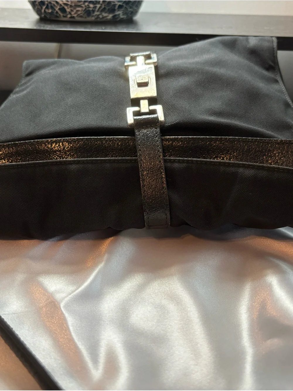 Vintage Rare Archival Gucci Black Nylon Flat Foldover Jackie Bag - Tom Ford Era